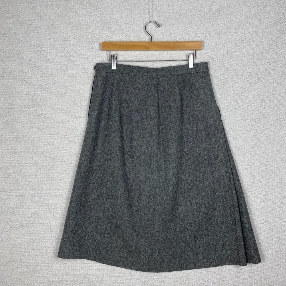 Vtg 80s Midi Skirt Womens 10 Gray Wool Blend A Line Union Made Academia Heritage - Picture 8 of 14